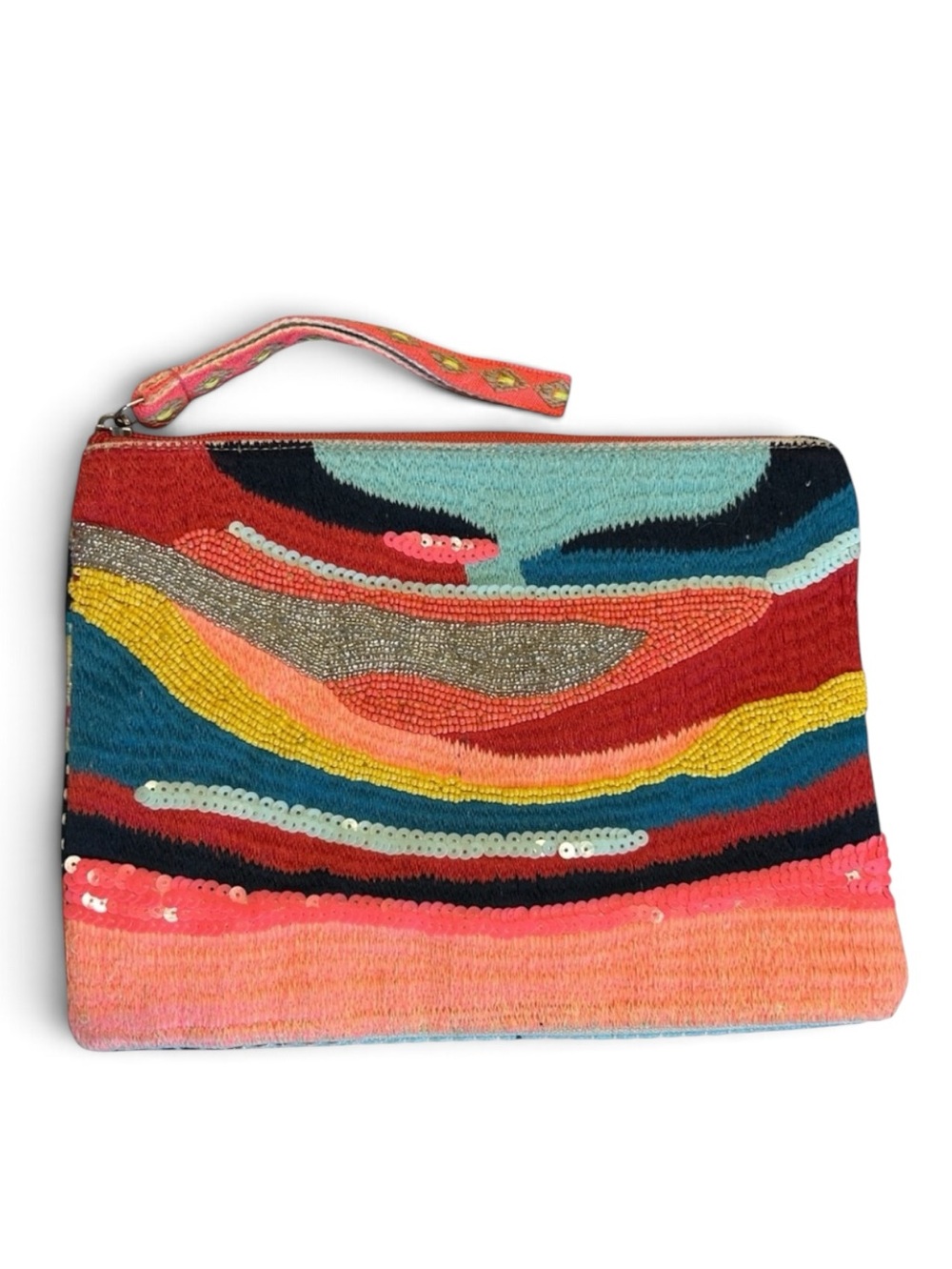 America & Beyond Chloe Sequin & Beads Embellished Multi Colored Wristlet Clutch